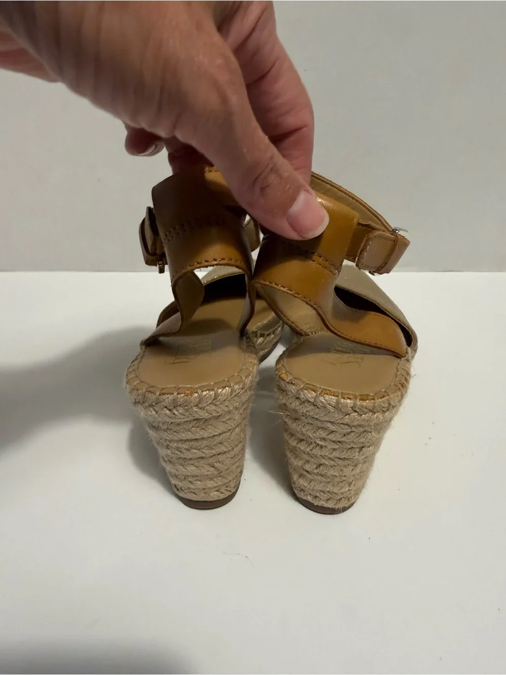 Franco Sarto Gold Tan Espadrille Wedge Sandals Ankle Strap Buckle Womens 8